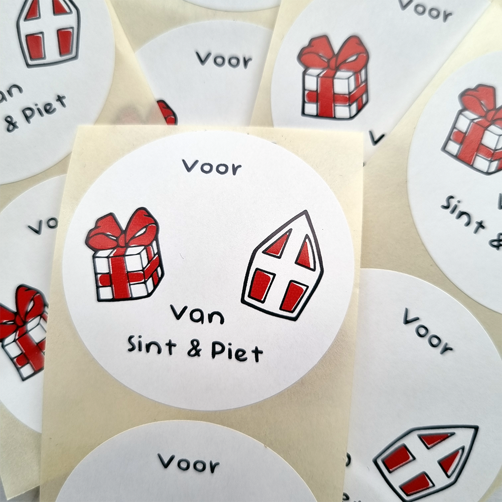 Sinterklaas beschrijfbare cadeaustickers 'Van Sint & Piet' (per 20)