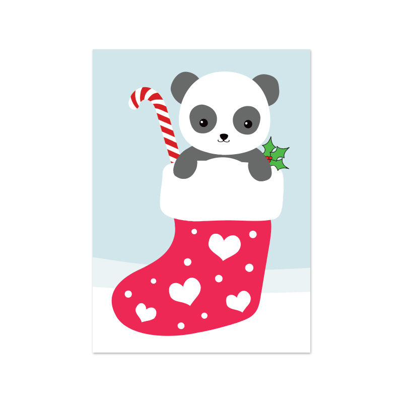 Kerstkaart - Panda in sok