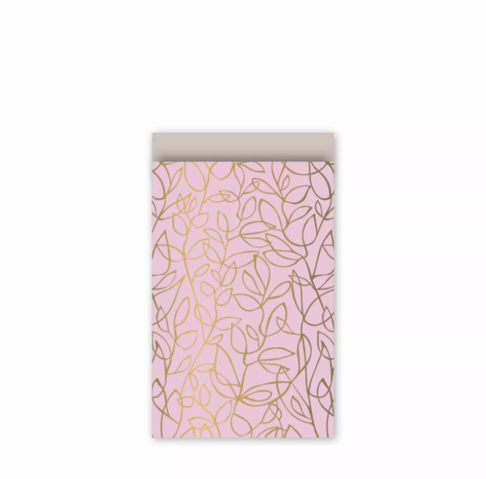 Cadeauzakjes Fine Fleurs roze/goud per 5 (12x19)